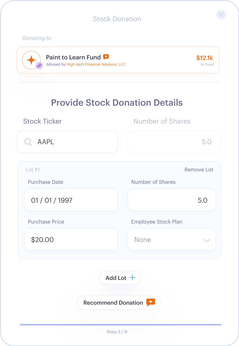 Stock Donation Modal