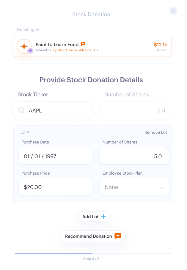 Stock Donation Shot